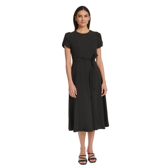 Calvin Klein Tulip Short Sleeve A-Line Midi Dress Black dress Business casual - Picture 2 of 14